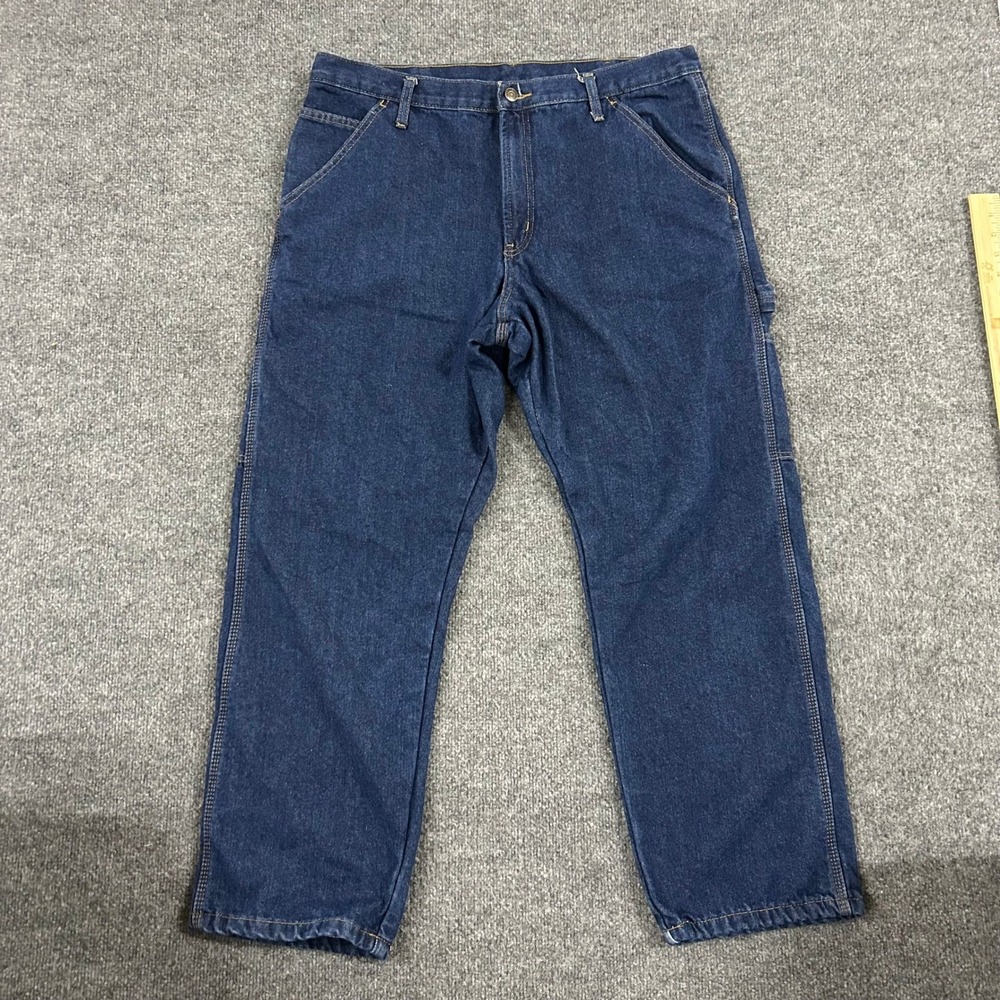 Wrangler Carpenter Jeans Mens Size 36x30 Blue Flannel Lined Denim Work Pants